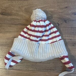 Striped Red and White Kids Pom-Pom Hat
